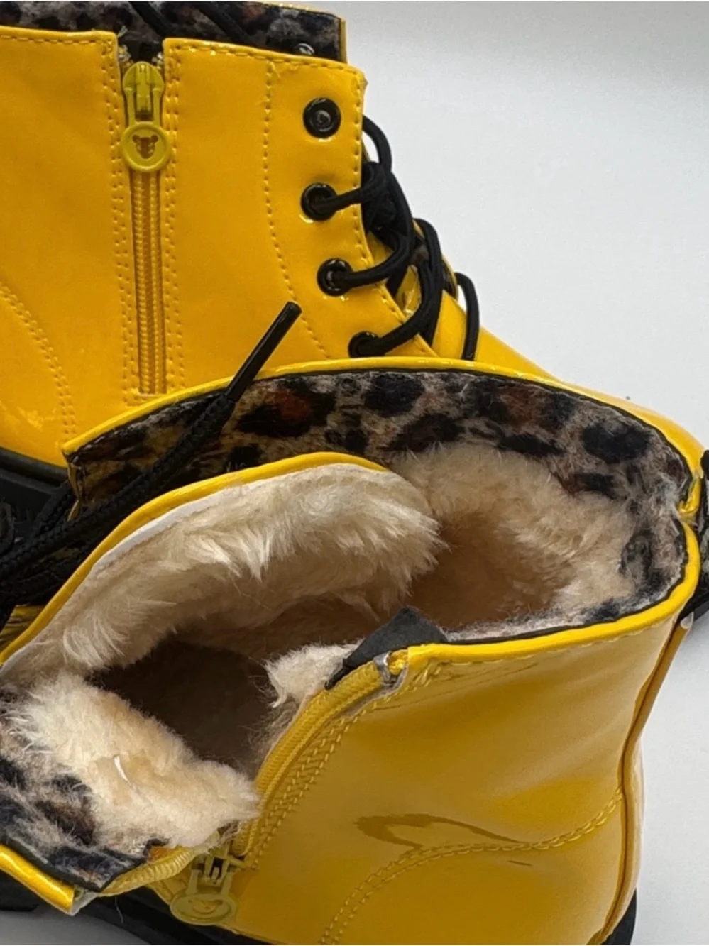 Fashion Yellow Combat Boots with Black Laces